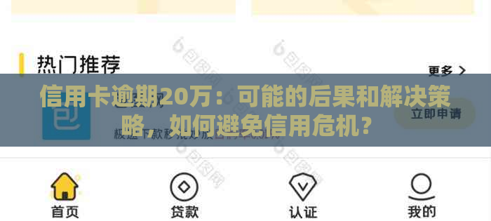 信用卡逾期20万：可能的后果和解决策略，如何避免信用危机？